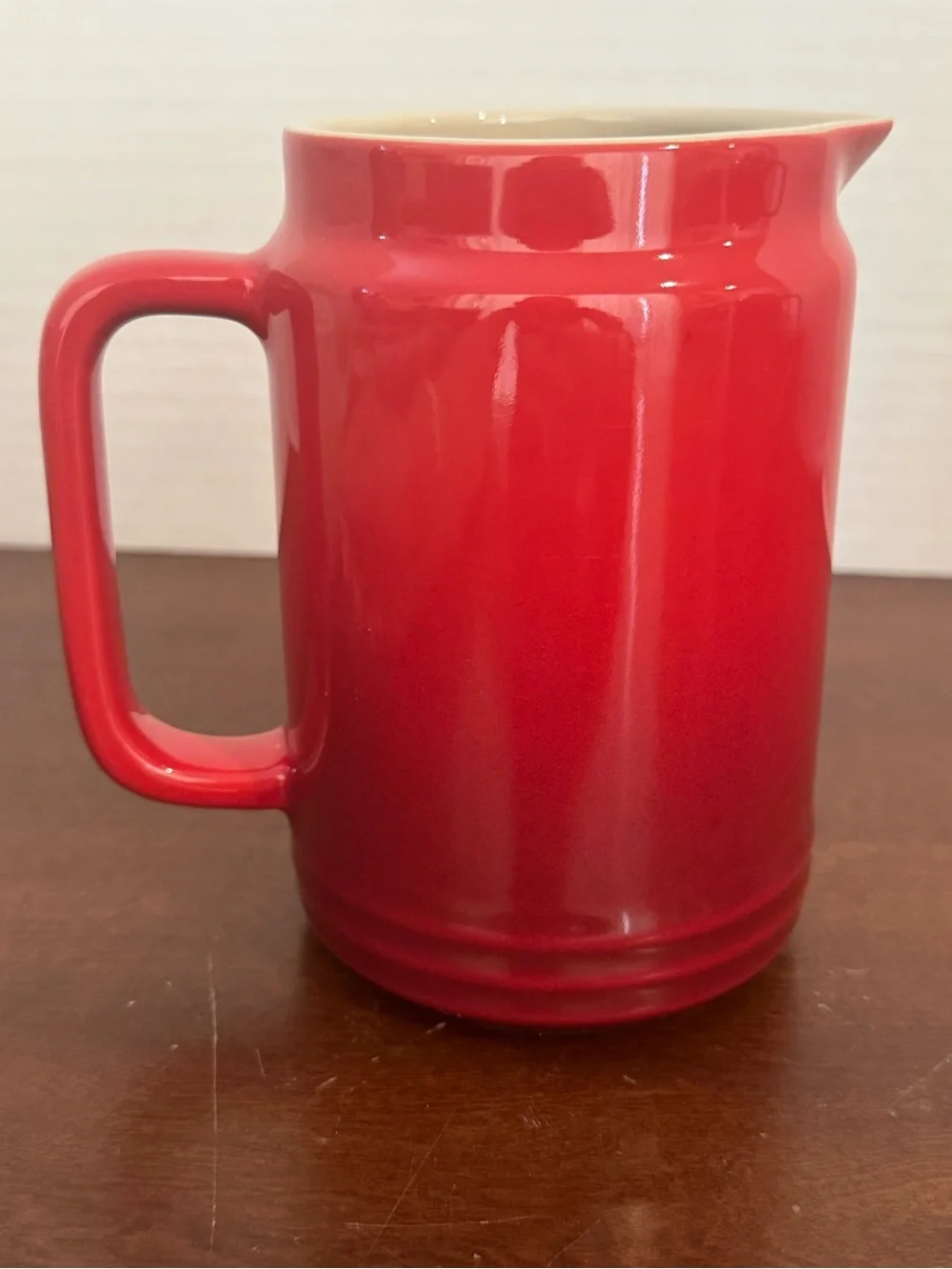 Le Creuset NEW cerise red Stoneware BBQ Sauce Jar Pitcher with Handle